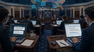 Banner for AI in the Senate. Regulation in the States. Smart Strategy or Slow-Motion Chaos? 🤖🇺🇸