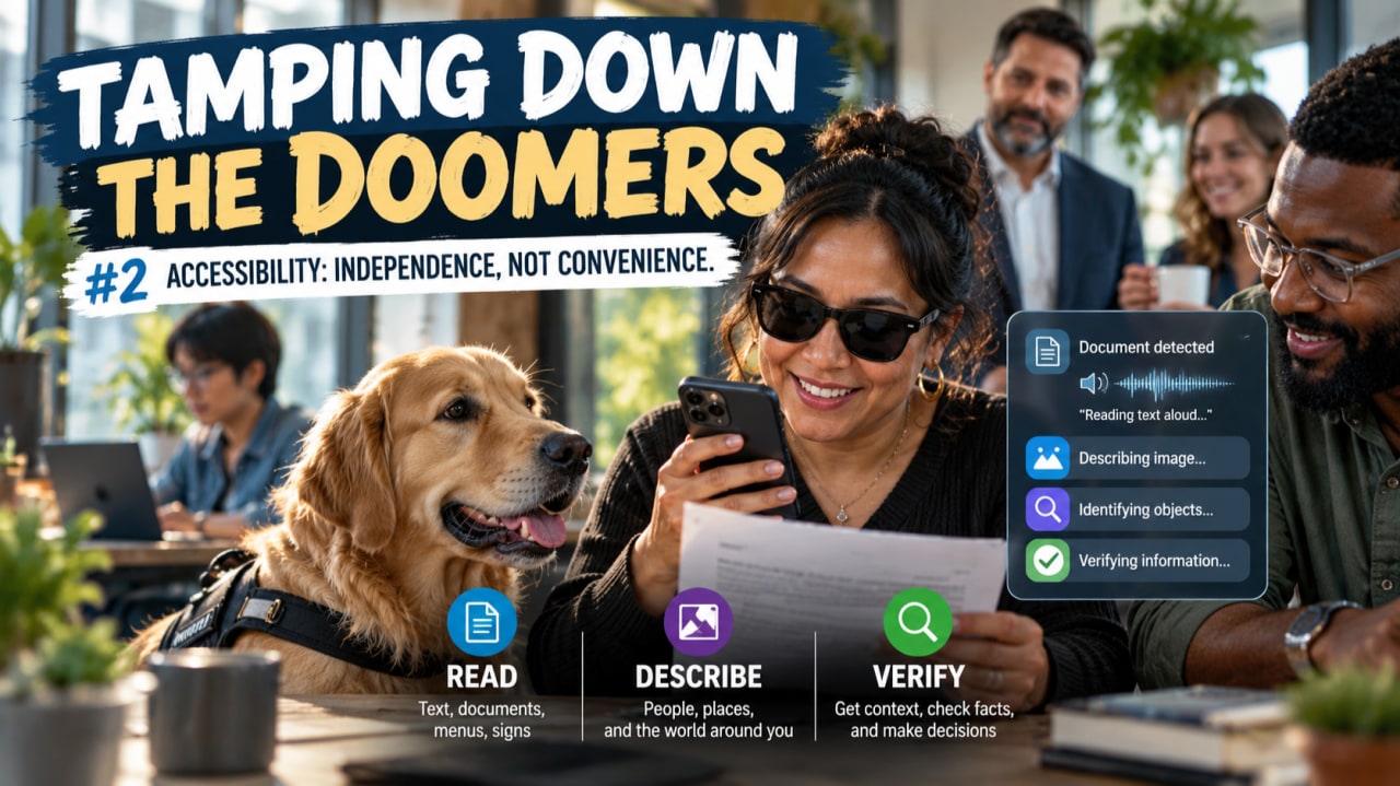 A person using smartphone-based AI assistance to interpret everyday surroundings, emphasizing independence and accessibility